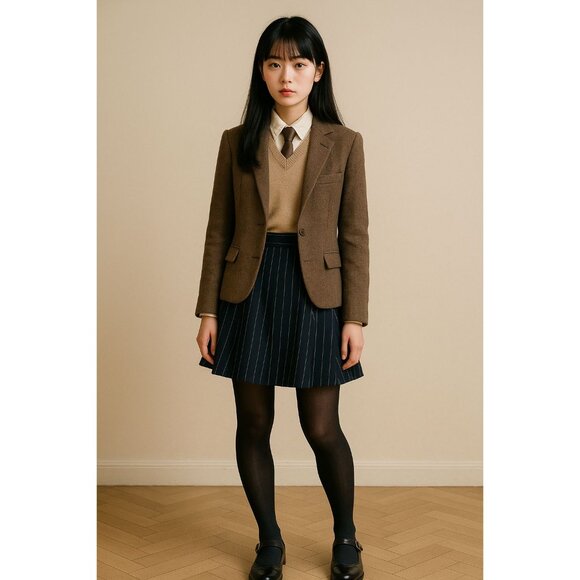 Urban Outfitters Women’s Navy Pinstripe Pleated Academia Skirt Size Medium Prep - Picture 1 of 6